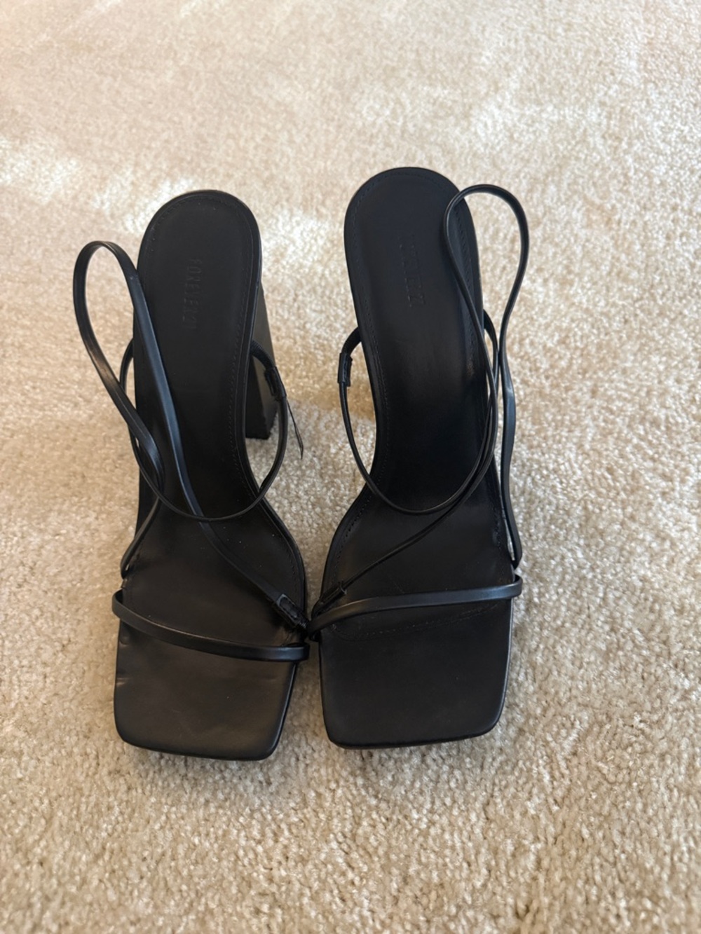 Forever 21 Black Strappy Square-Toe Slingback Heels